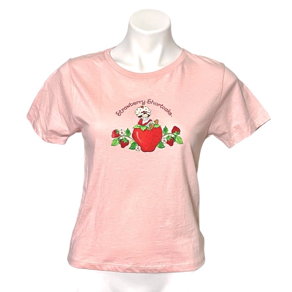 Strawberry Shortcake Pink Graphic Babydoll Tee Size Medium Pink/Green New